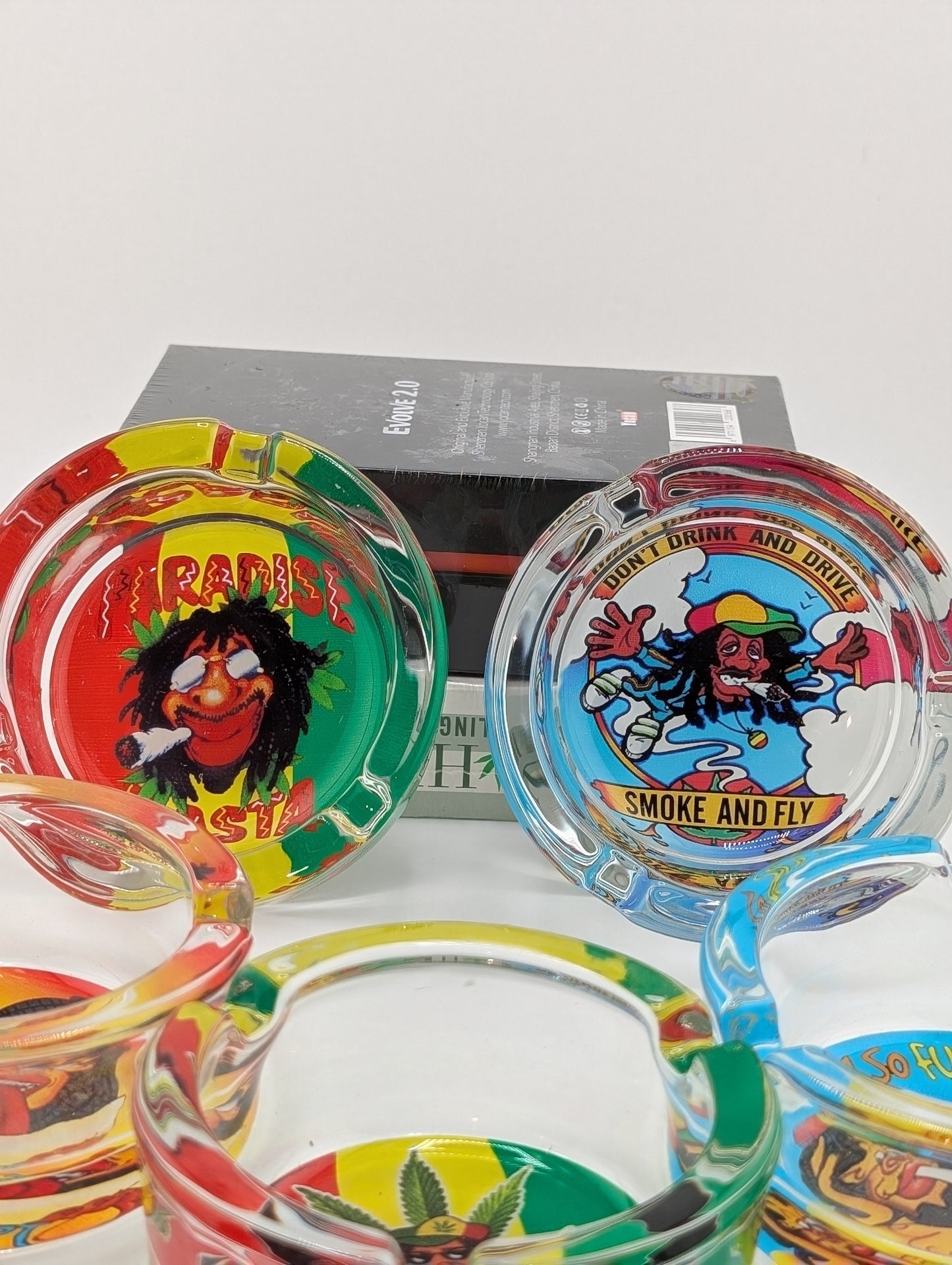 Small Glass Fashion Ashtray-Rasta Man "Smoke & Fly"