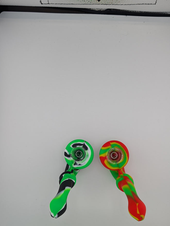 6" Sherlock Silicone Bubbler Hand Pipe W/Glass Bowl-Assorted Colors